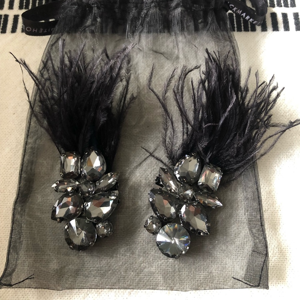 Crystal and black faux feather shoe clips